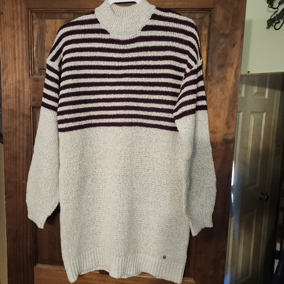 VOLCOM COLD DAZE SWEATER KNIT DRESS HEATHER GREY/WINE MOCKNECK WOMENS SZ S  EUC - Picture 9 of 14